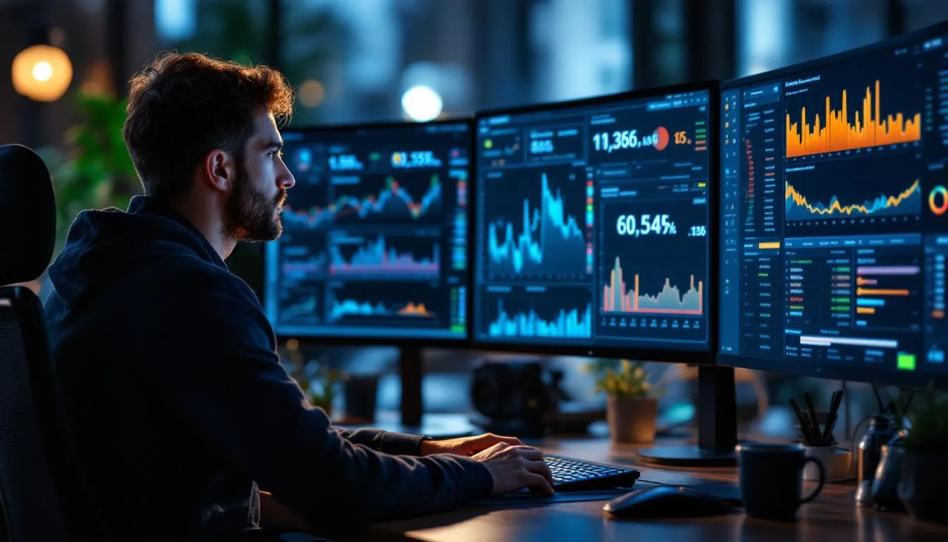 Data scientist comparing different AI tools with charts and metrics